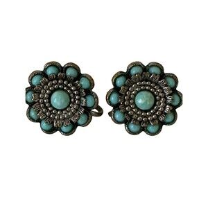 Turquoise Bead Screw Back Earrings Vintage 50s